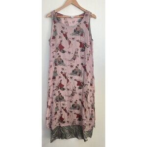 Citron Santa Monica 100% Silk Maxi Tank Dress Pink Japanese Kimono Lagenlook